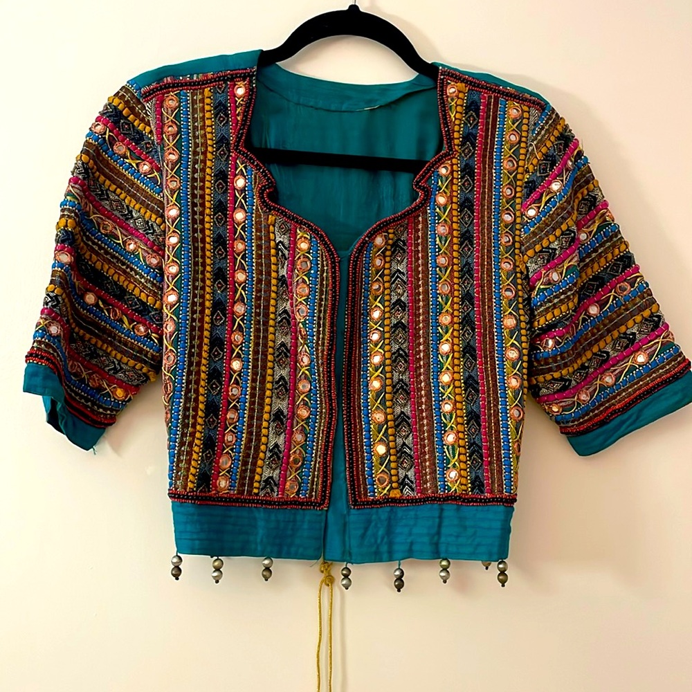 Vintage Festival Crop Top with beautiful Embroidery size Small Teal